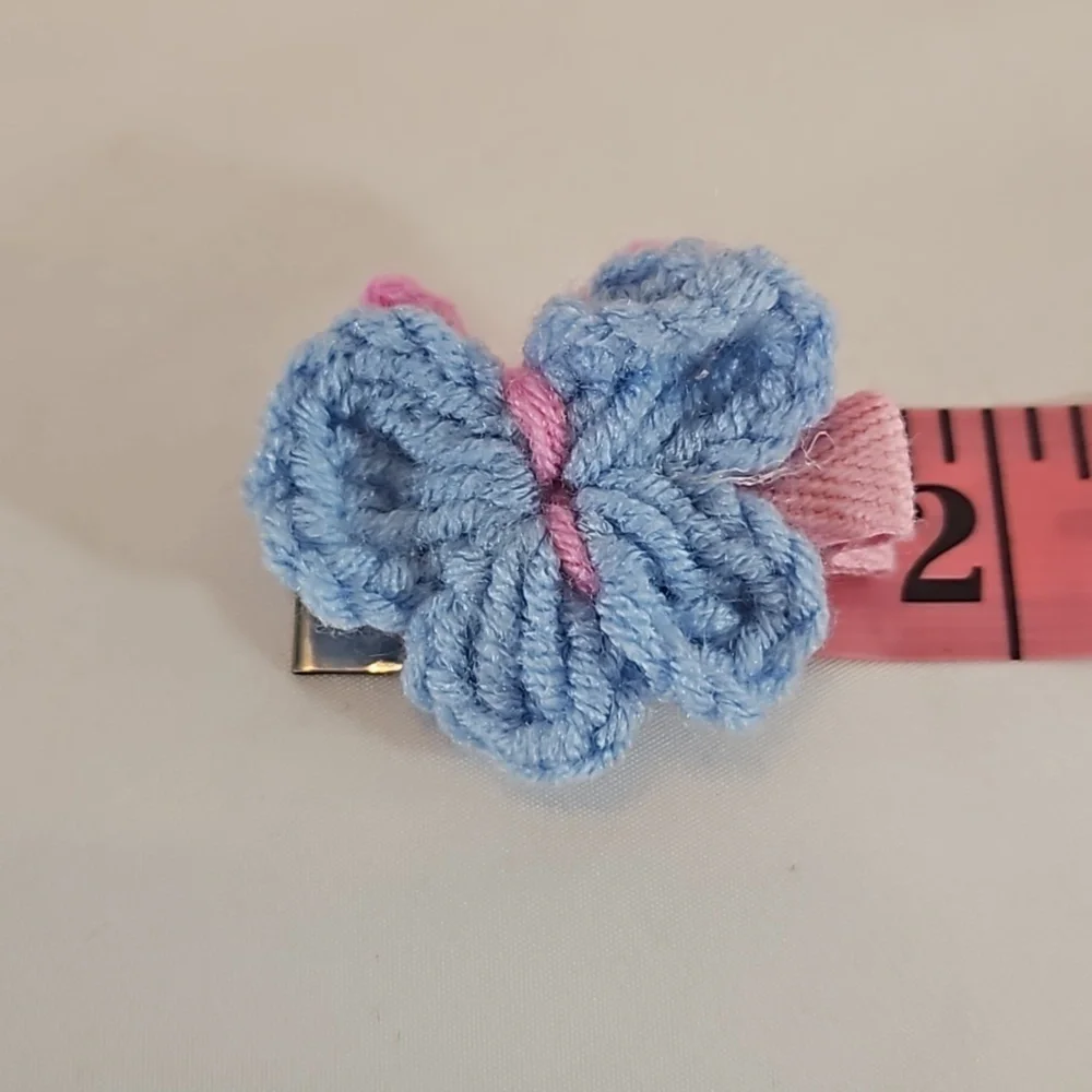 Hand Crafted Hand Knit Crochet Butterfly Hair Clip blue-yellow 1